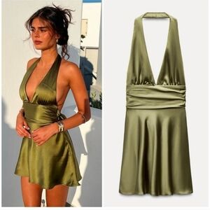 Zara Green Halter Slip Dress for Cocktail